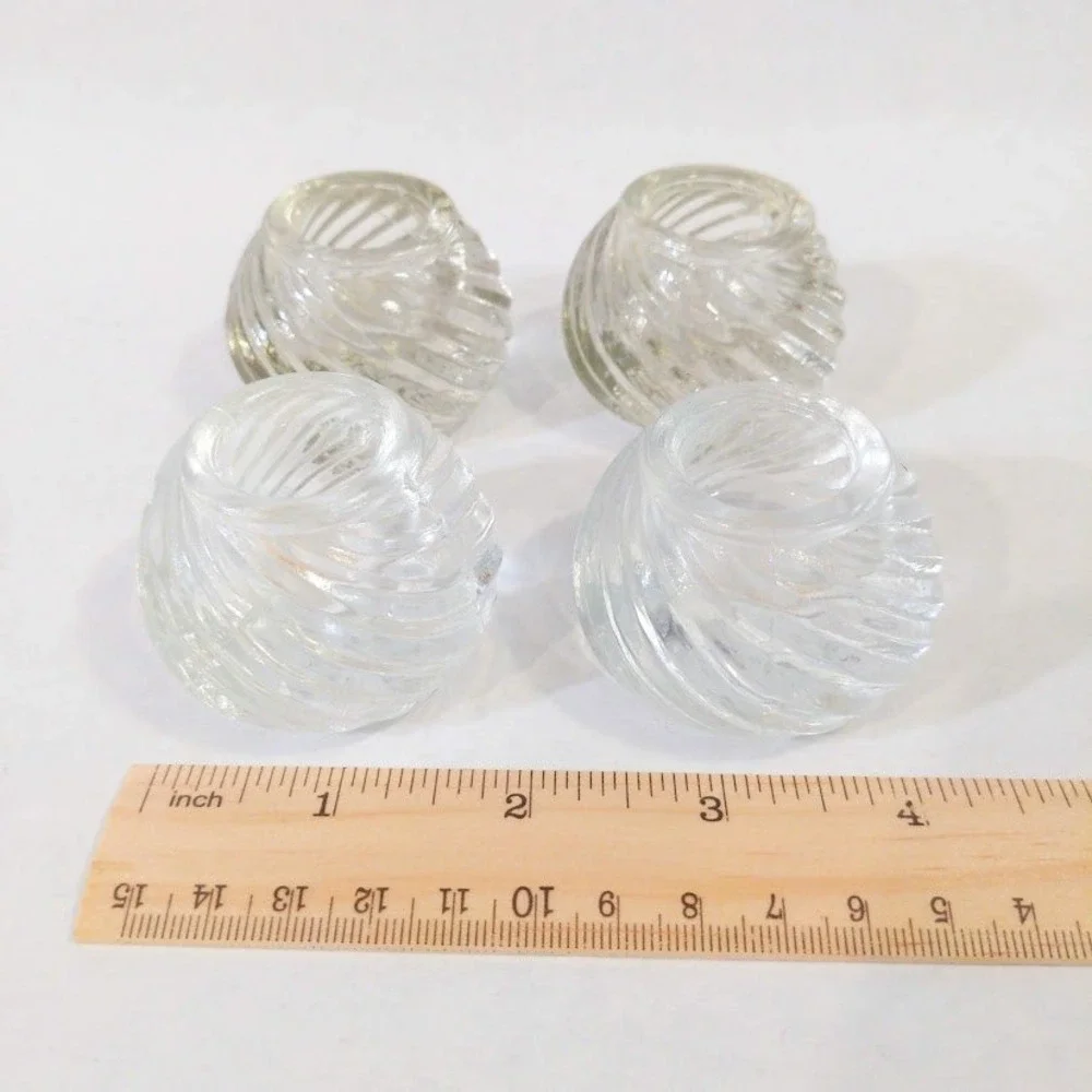 Vintage Clear Swirl Glass Votive Candle Holders Ribbed Round Set of 4